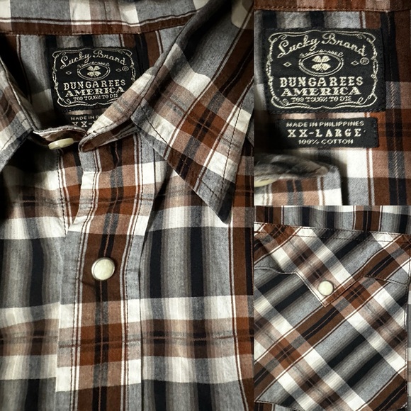 Men’s Lucky Brand Dungaree Western Style Snap Front Shirt Size XXL 2XL EUC - Picture 10 of 11